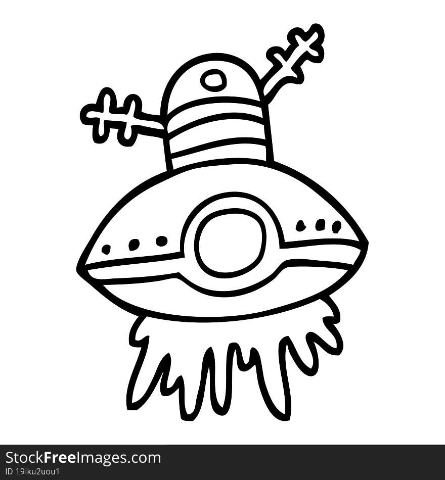 Line Drawing Cartoon Alien Spaceship