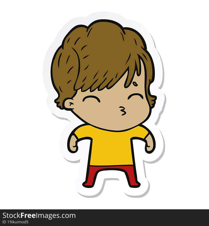 Sticker Of A Cartoon Woman Thinking