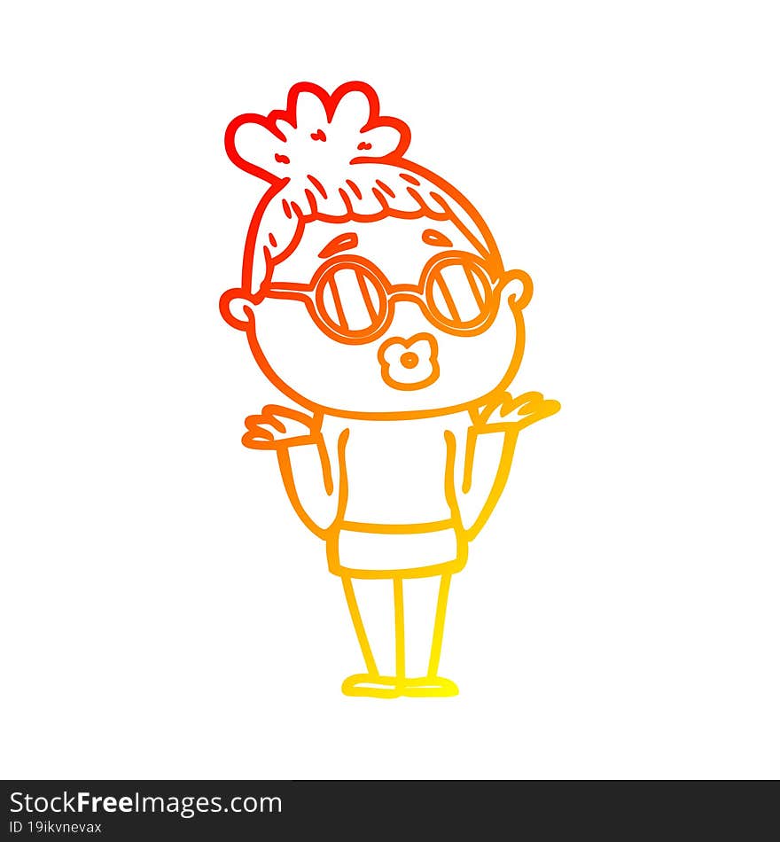 warm gradient line drawing cartoon confused woman wearing spectacles