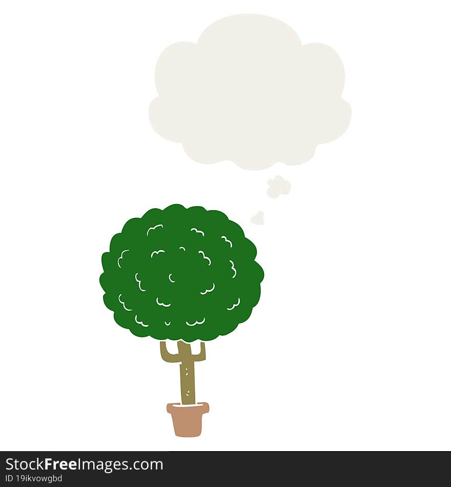 cartoon tree with thought bubble in retro style