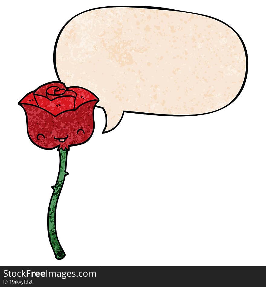 Cartoon Rose And Speech Bubble In Retro Texture Style