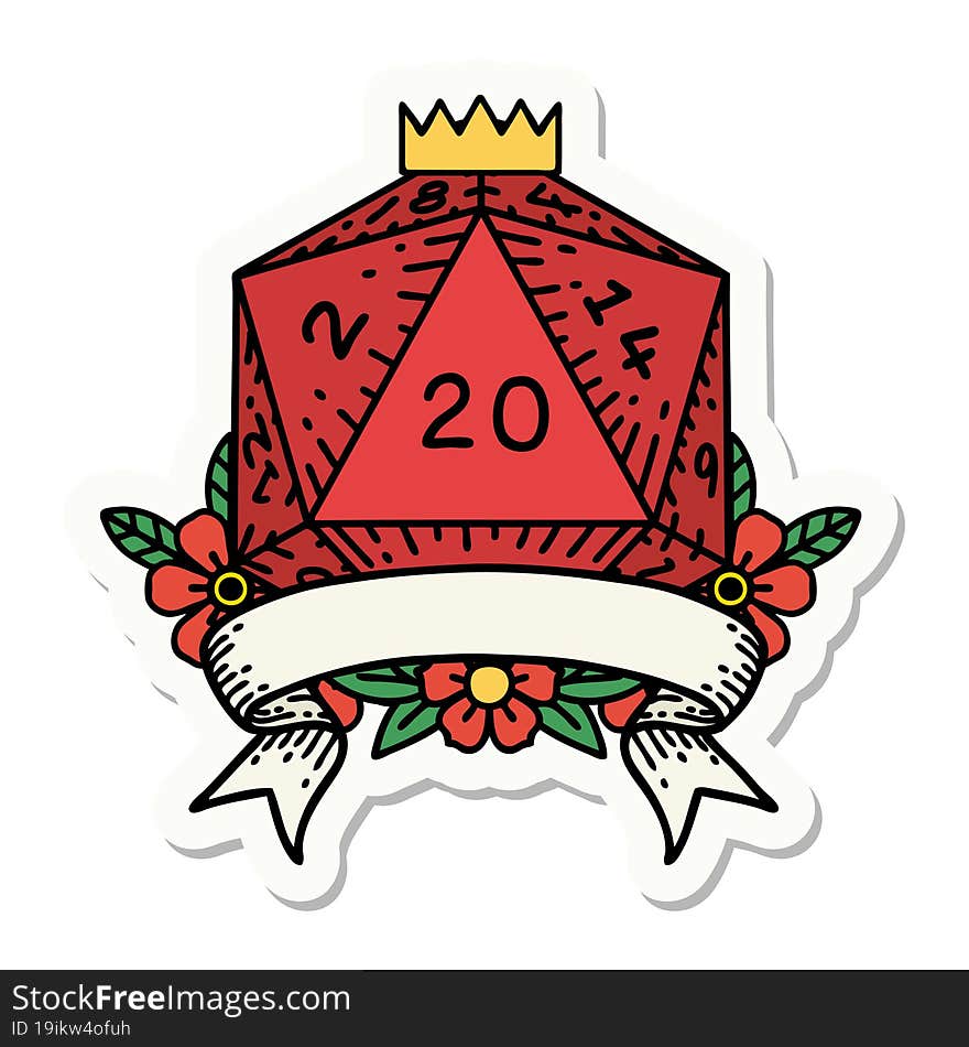 Natural 20 Critical Hit D20 Dice Roll Sticker