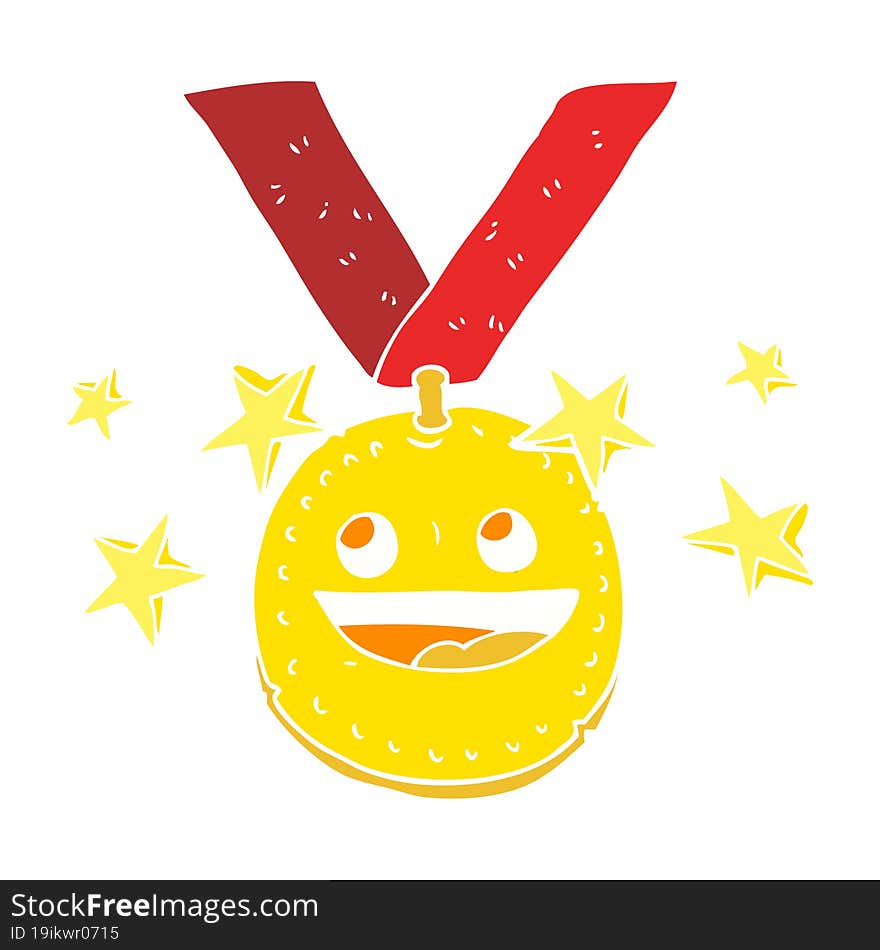 flat color illustration of happy sports medal. flat color illustration of happy sports medal