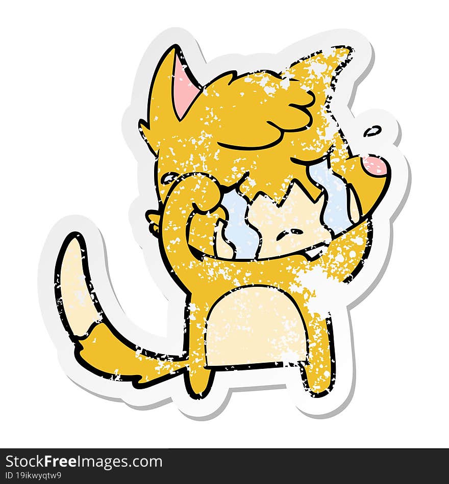 distressed sticker of a crying fox cartoon