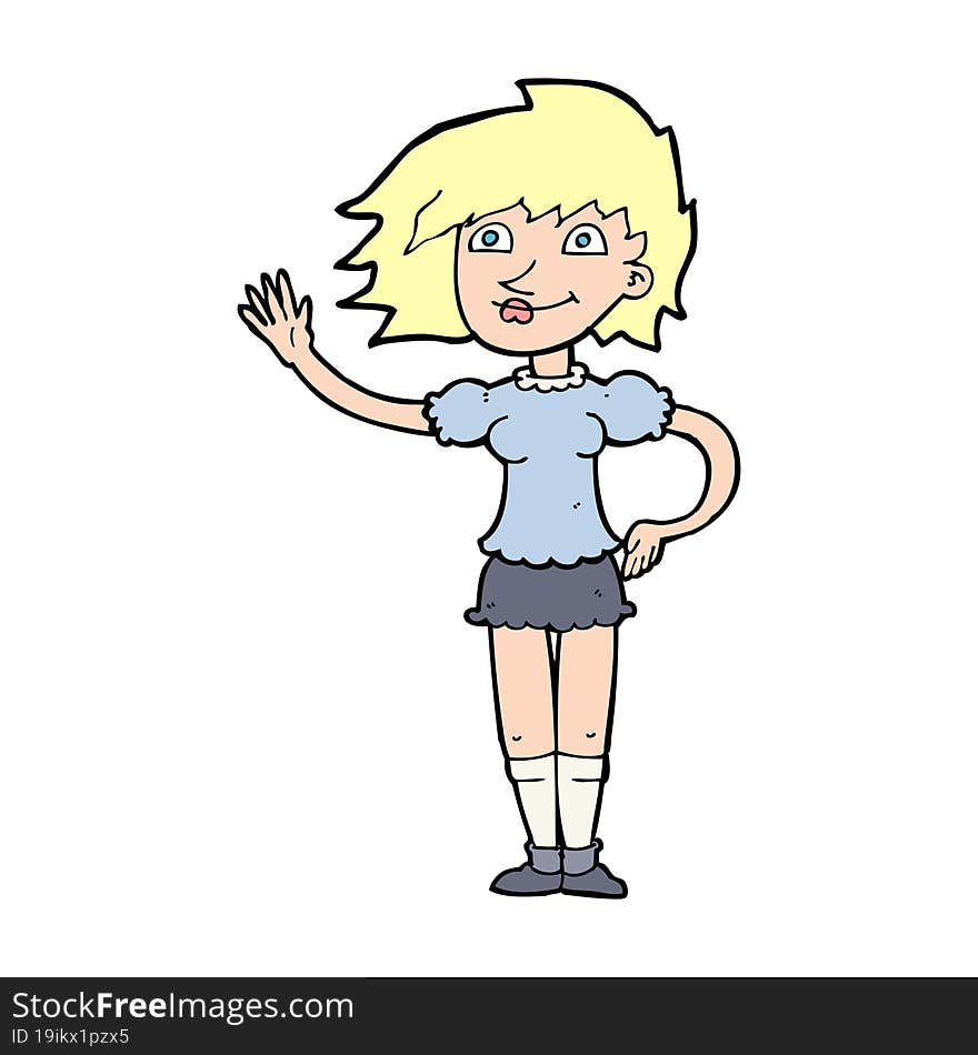 cartoon woman waving