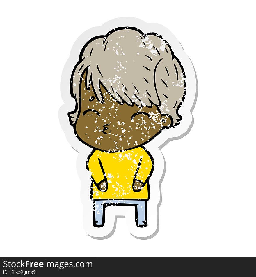 Distressed Sticker Of A Cartoon Woman Thinking