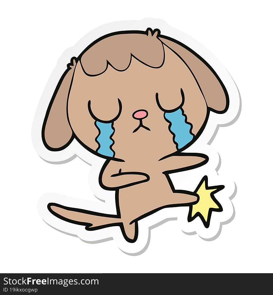 sticker of a cute cartoon dog crying