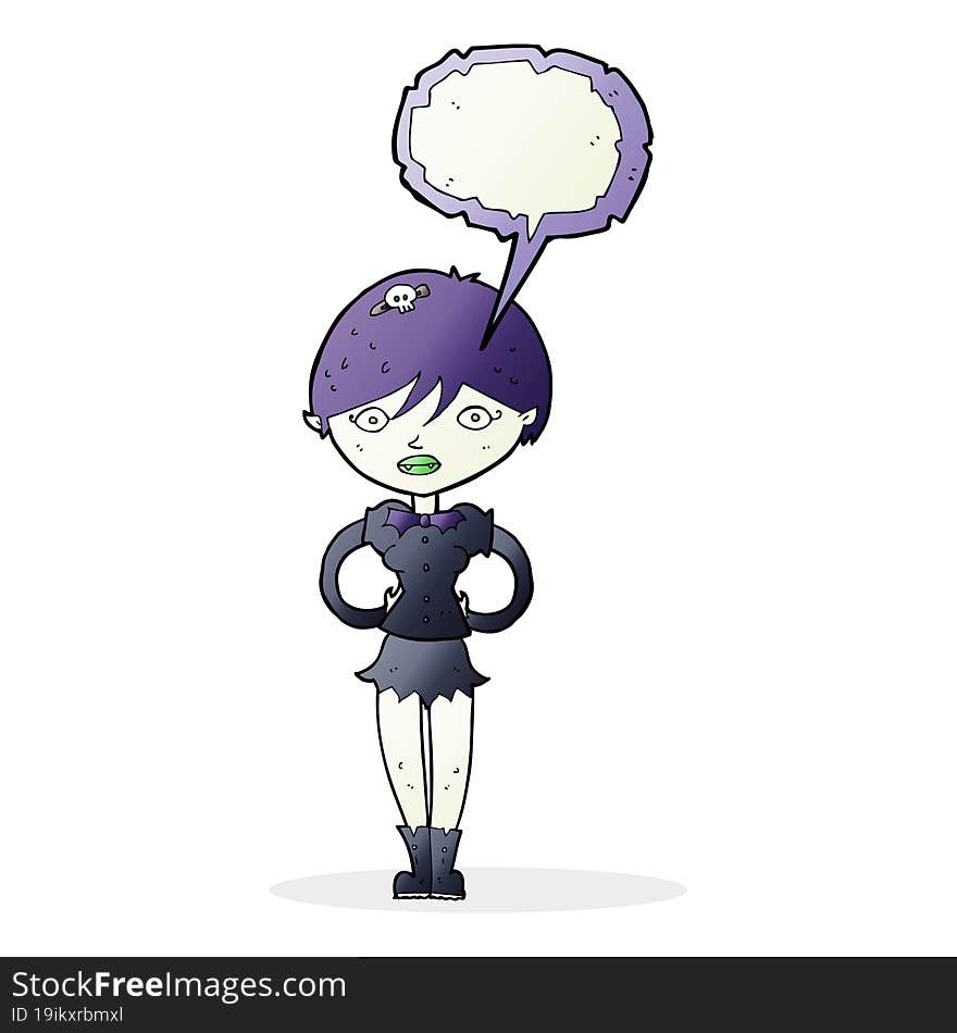 cartoon pretty vampire girl with speech bubble