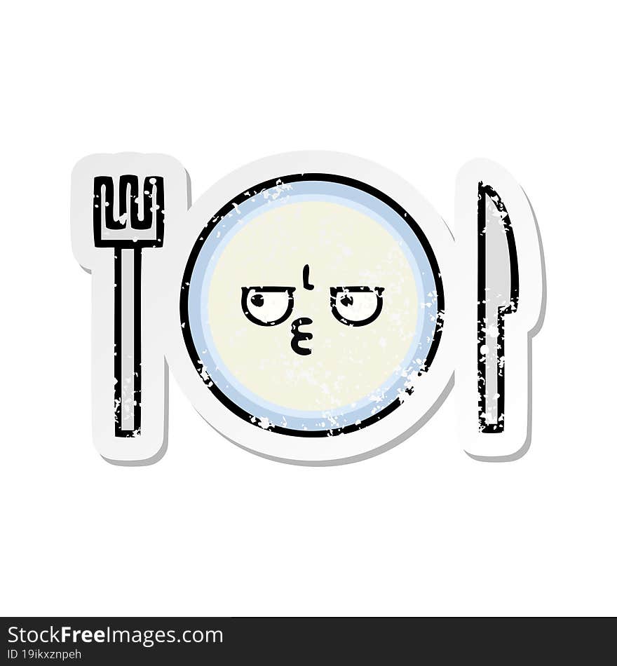 distressed sticker of a cute cartoon dinner plate