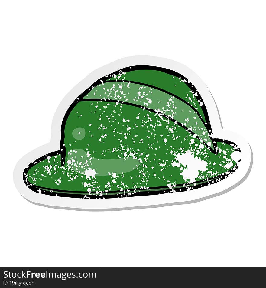 distressed sticker of a cartoon bowler hat