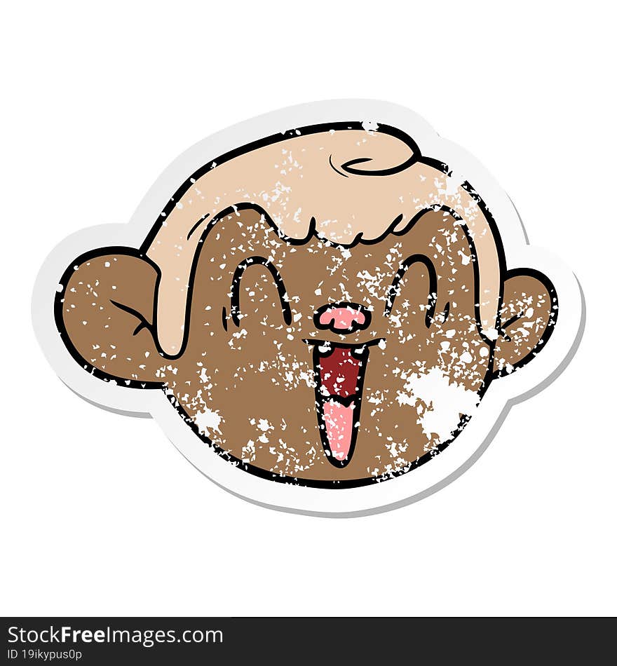 distressed sticker of a cartoon monkey face