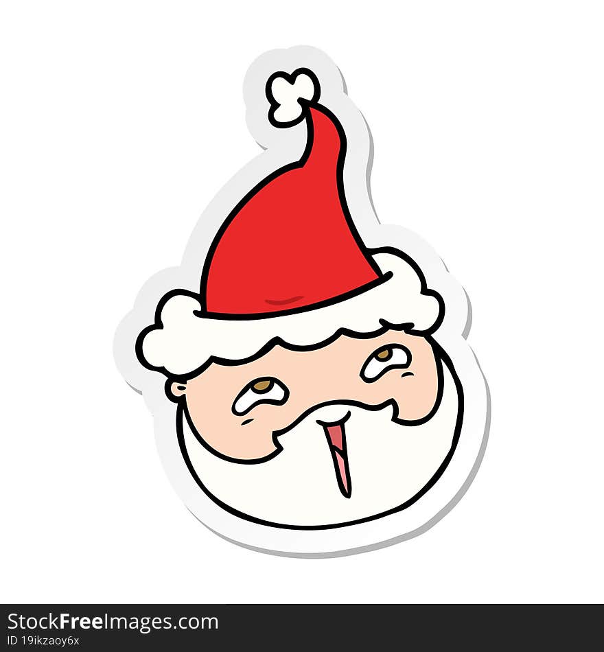 sticker cartoon of a male face with beard wearing santa hat