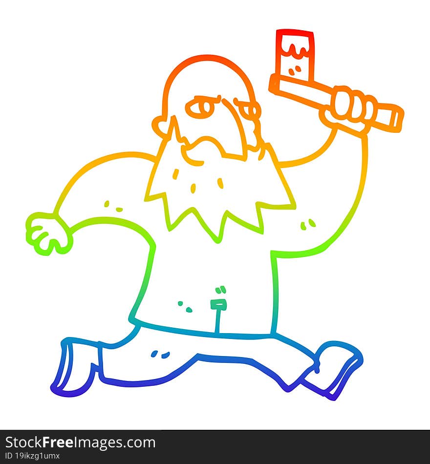 rainbow gradient line drawing of a cartoon man with bloody axe