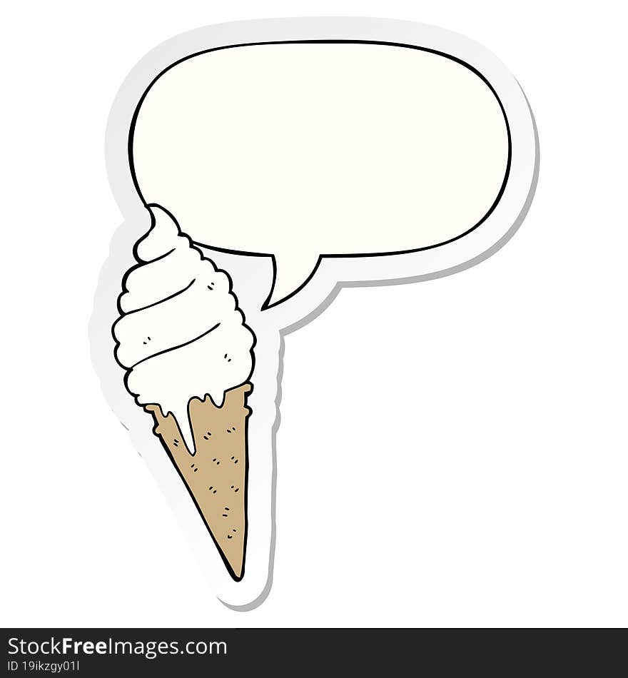 cartoon ice cream with speech bubble sticker. cartoon ice cream with speech bubble sticker