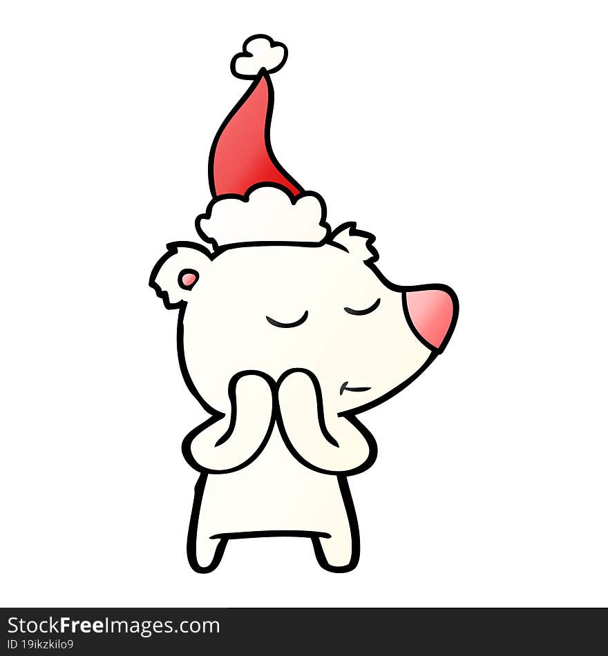 happy gradient cartoon of a polar bear wearing santa hat