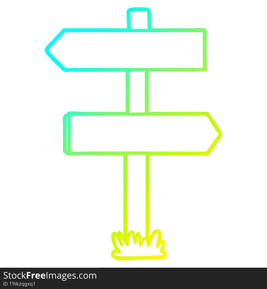 cold gradient line drawing of a cartoon sign post