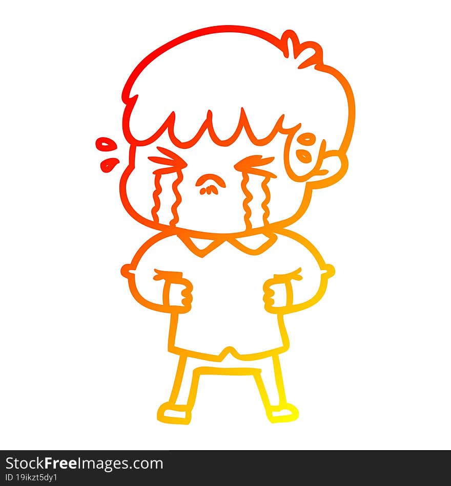 warm gradient line drawing of a crying boy cartoon