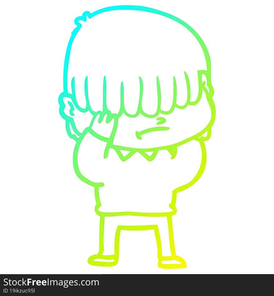 cold gradient line drawing of a cartoon boy with untidy hair