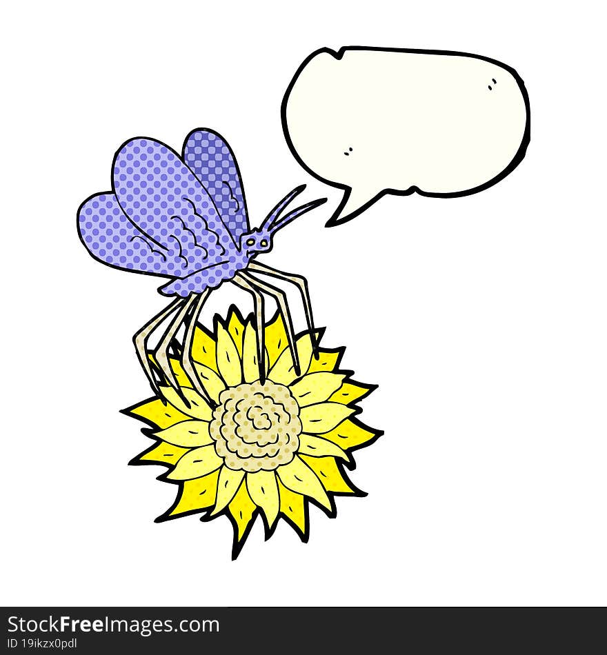 Comic Book Speech Bubble Cartoon Butterfly On Flower