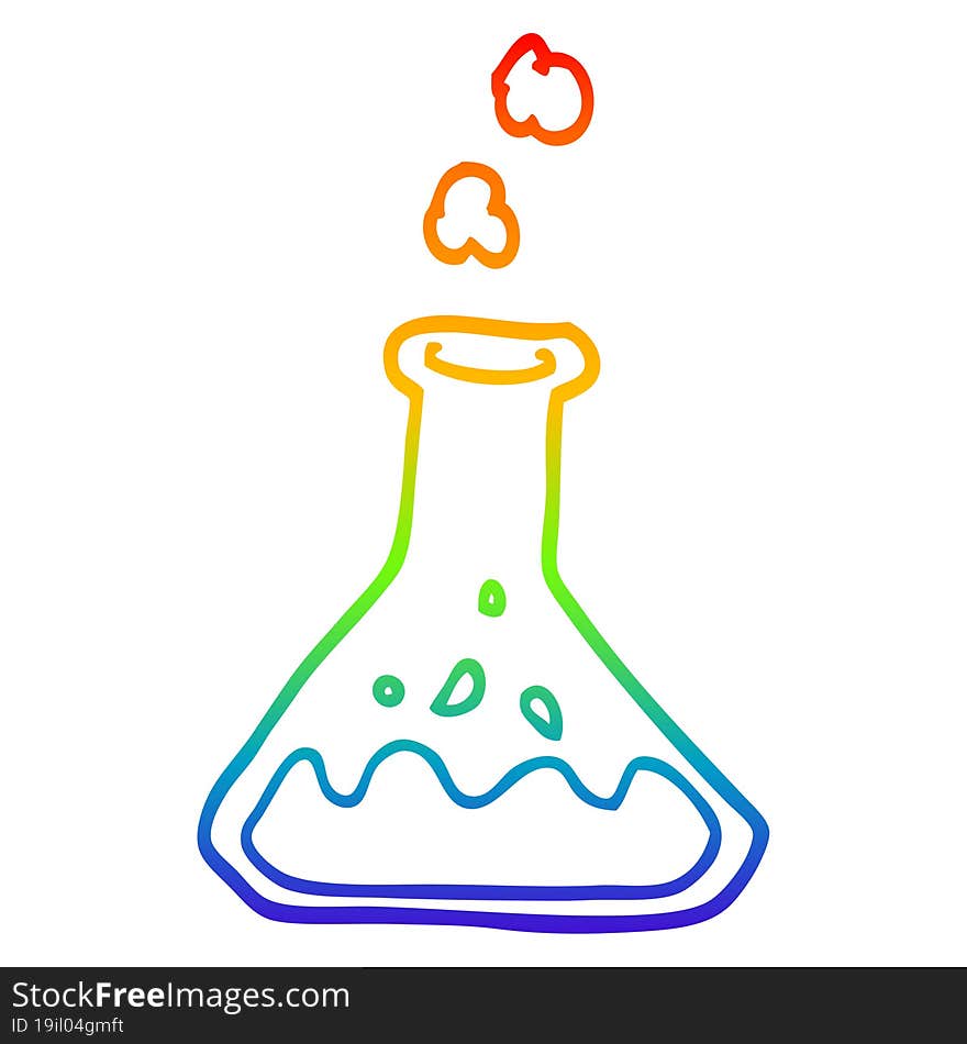 rainbow gradient line drawing cartoon chemicals in bottle