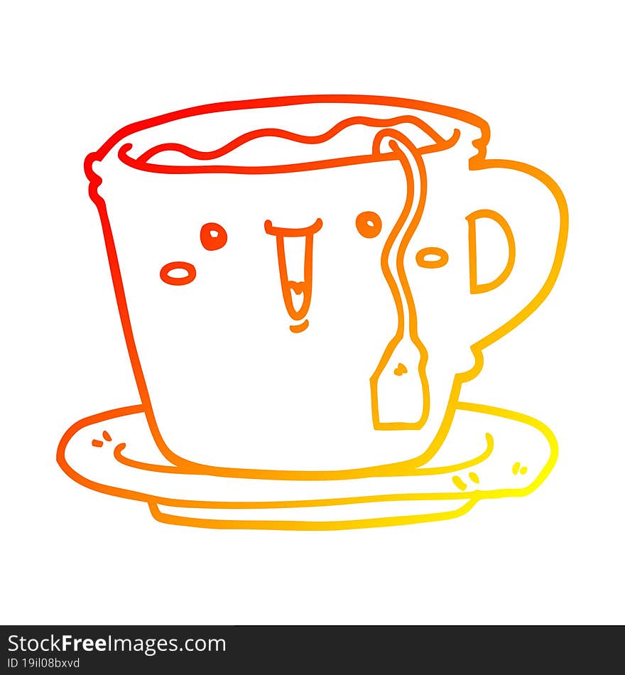 warm gradient line drawing cute cartoon cup and saucer