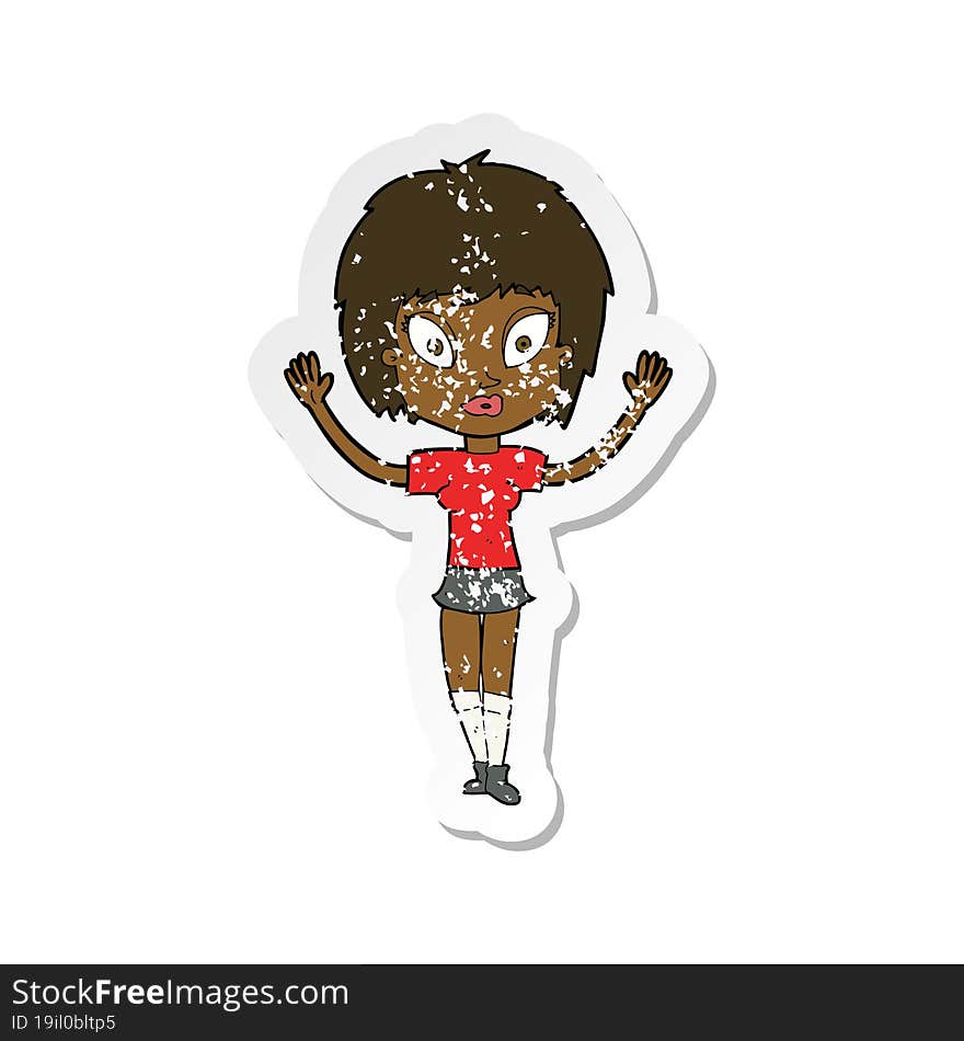 retro distressed sticker of a cartoon pretty girl