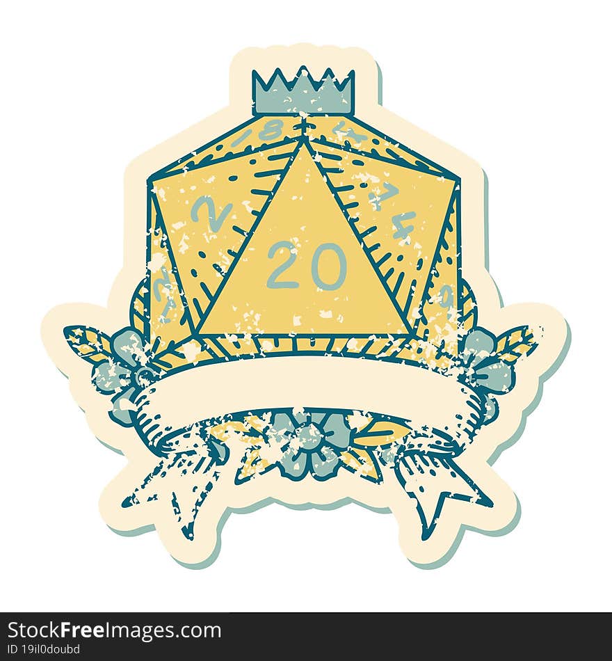 Natural 20 Critical Hit D20 Dice Roll Illustration