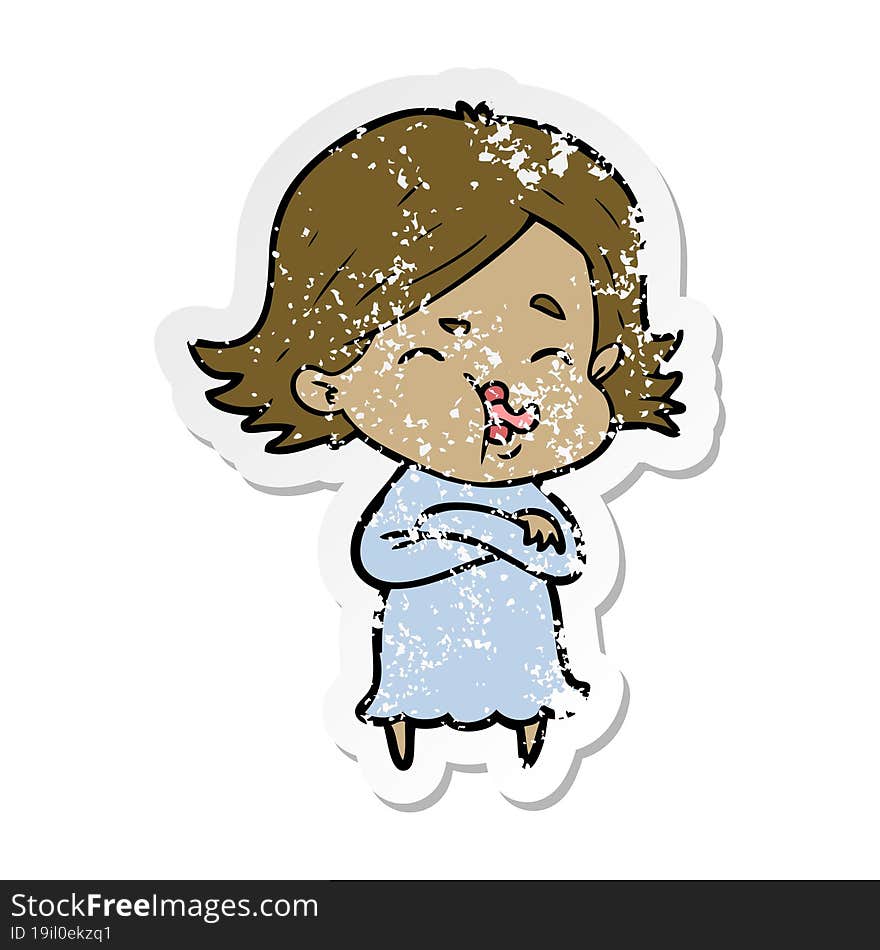 distressed sticker of a cartoon girl pulling face