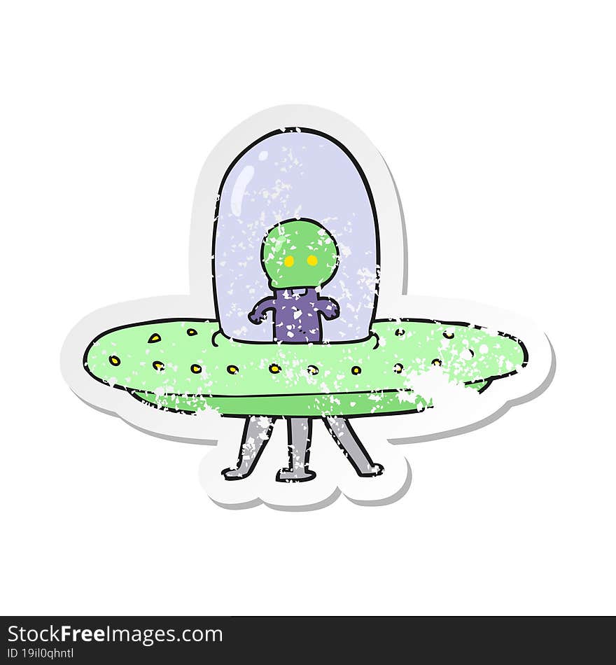 Retro Distressed Sticker Of A Cartoon Flying Saucer