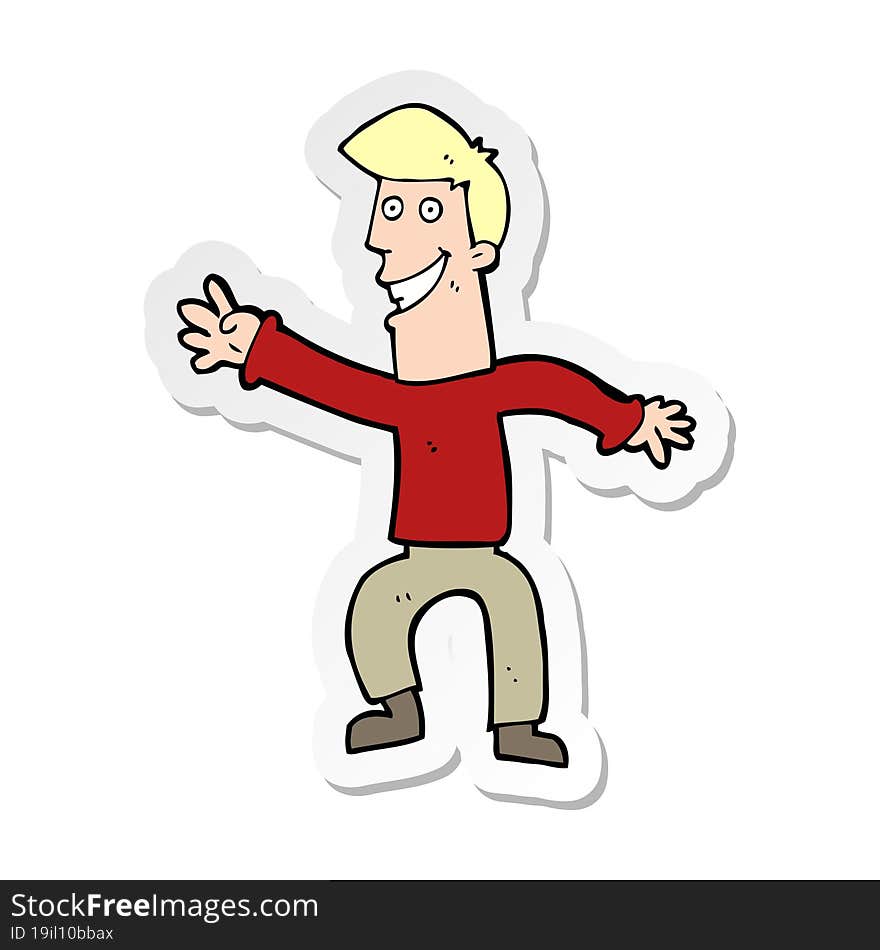 sticker of a cartoon happy man dancing