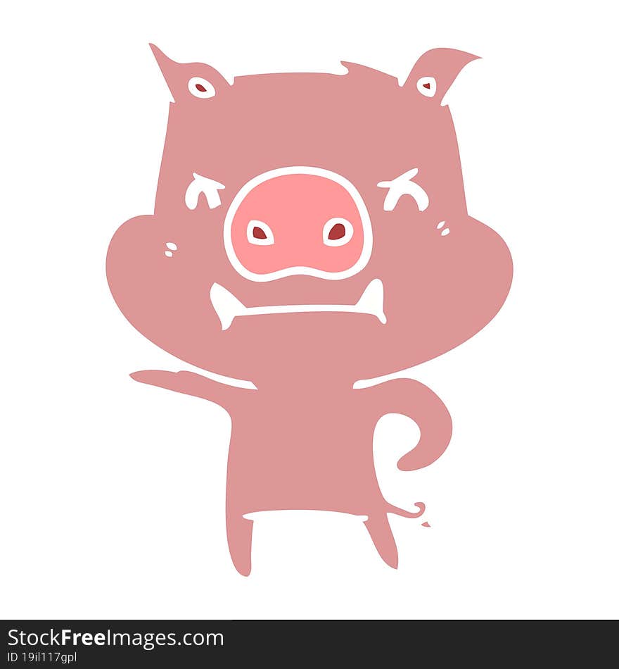 angry flat color style cartoon pig