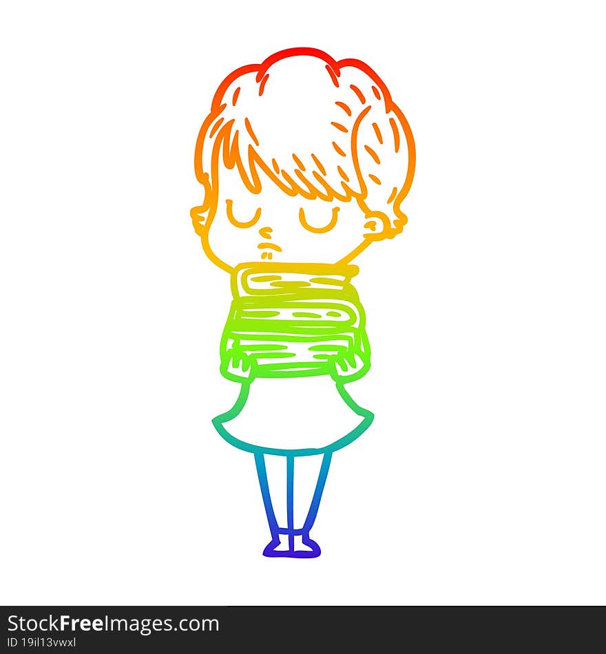 rainbow gradient line drawing of a cartoon woman