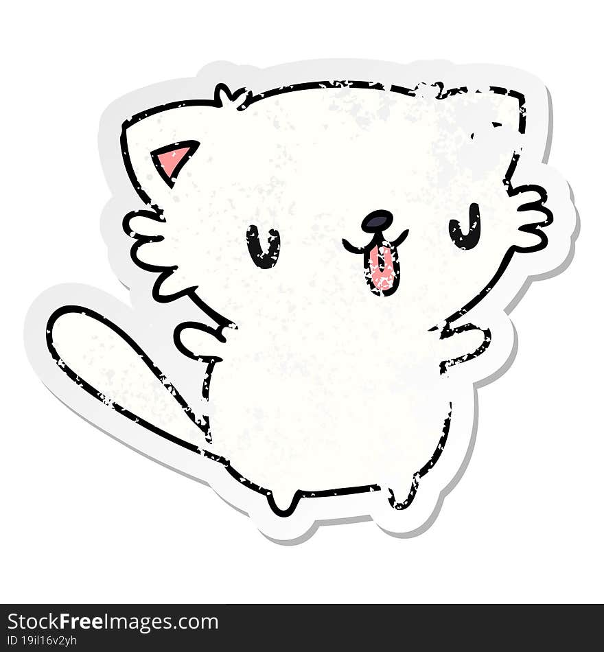 distressed sticker cartoon of cute kawaii cat