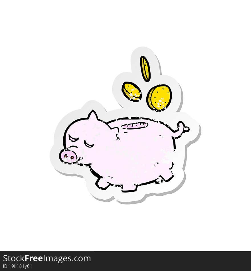 Retro Distressed Sticker Of A Cartoon Piggy Bank