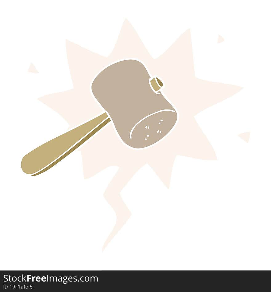 Cartoon Mallet And Speech Bubble In Retro Style