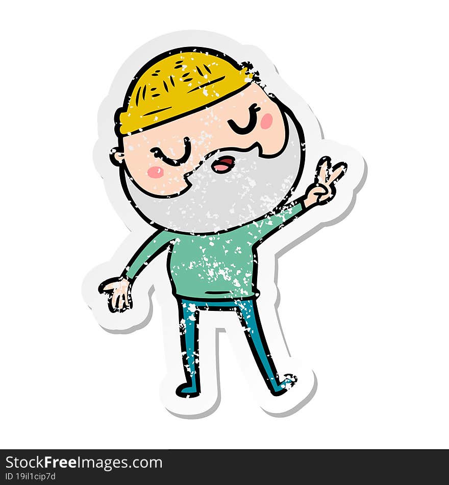 distressed sticker of a cartoon man with beard