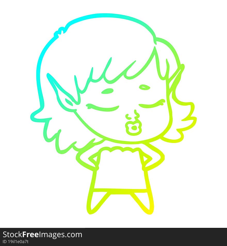 cold gradient line drawing of a pretty cartoon elf girl