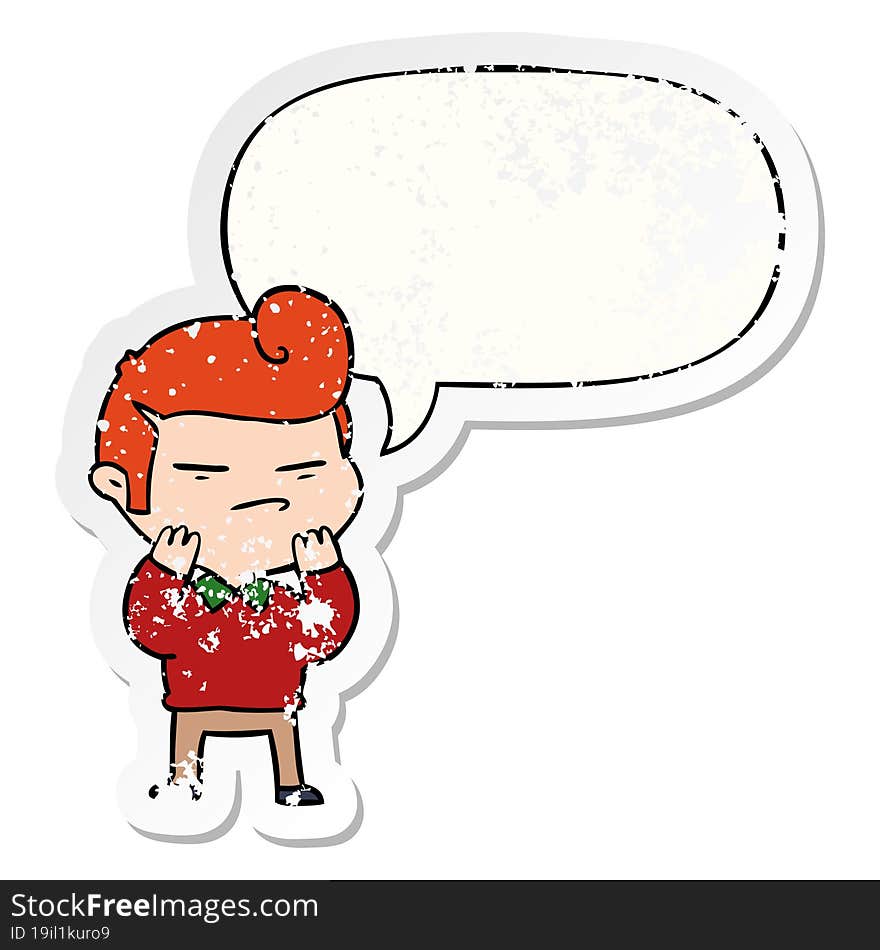 cartoon cool guy and fashion hair cut and speech bubble distressed sticker