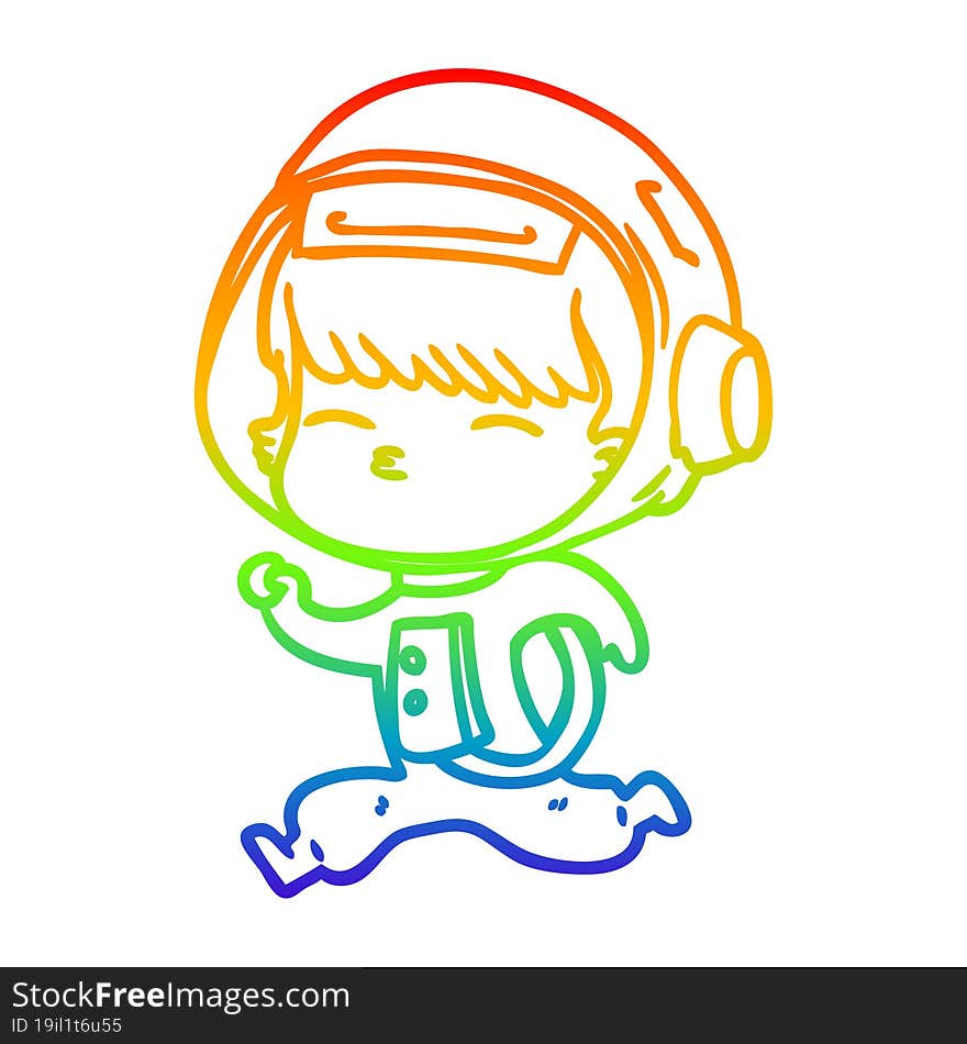 rainbow gradient line drawing cartoon curious running astronaut