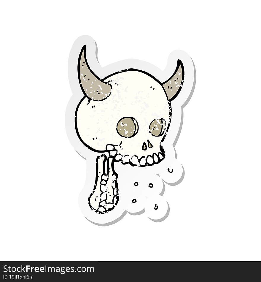 retro distressed sticker of a cartoon spooky skull