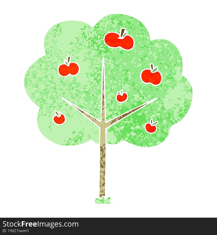 quirky retro illustration style cartoon apple tree