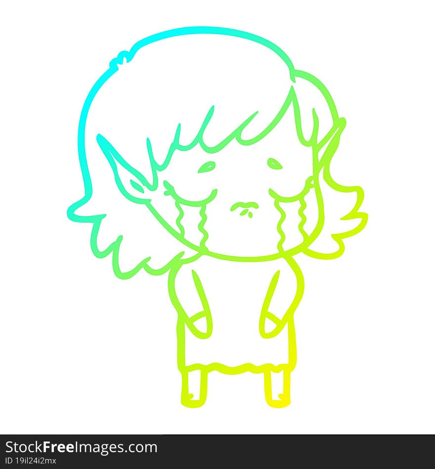 cold gradient line drawing cartoon crying elf girl