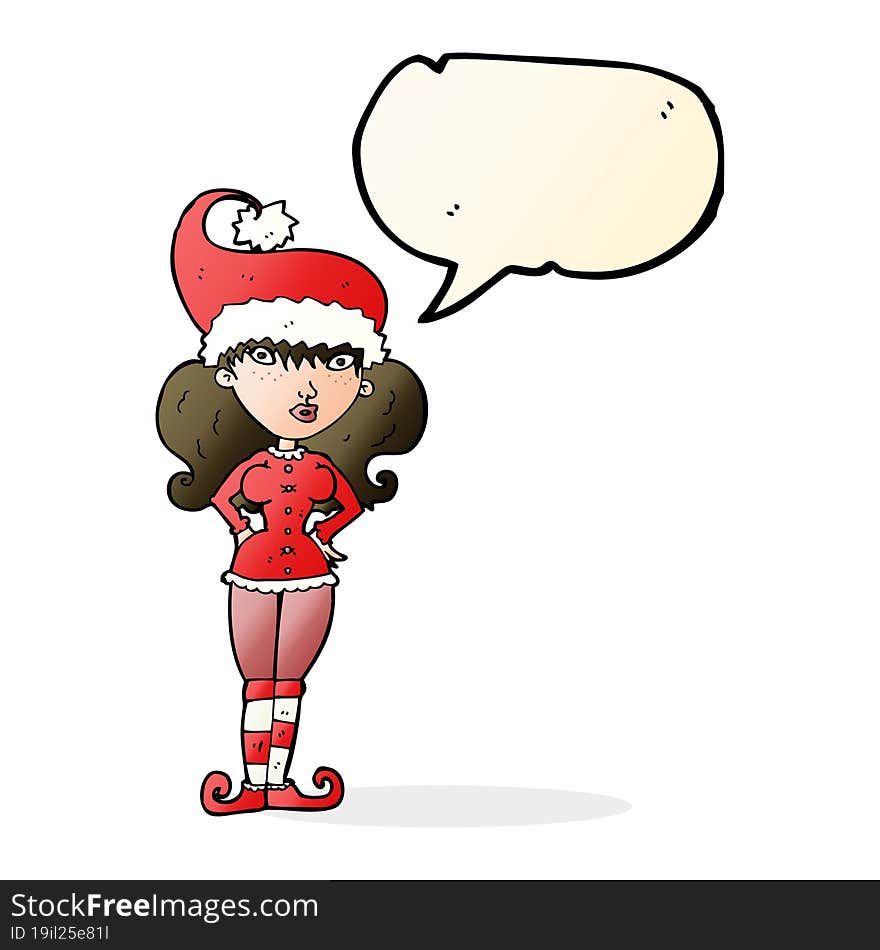 Cartoon Santa S Helper Woman With Speech Bubble