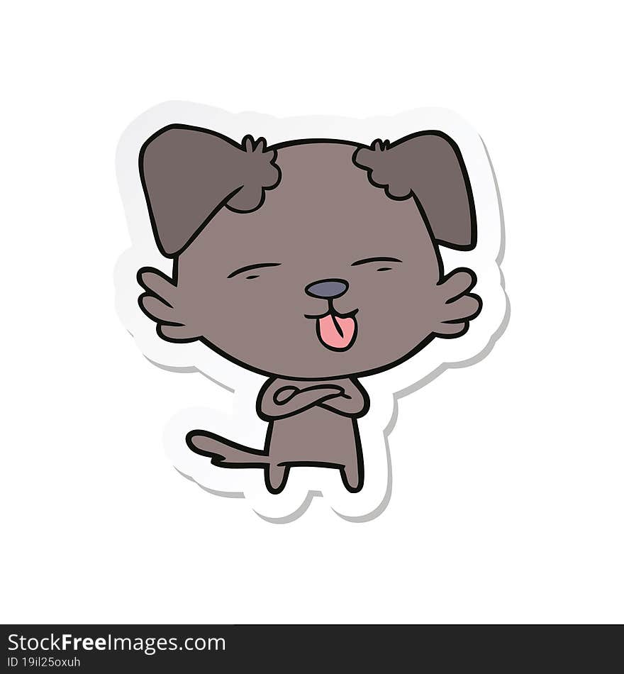 sticker of a cartoon dog sticking out tongue