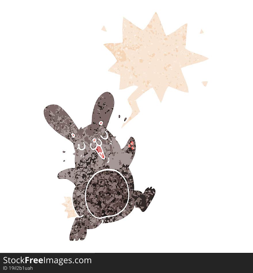 Cartoon Rabbit And Speech Bubble In Retro Textured Style