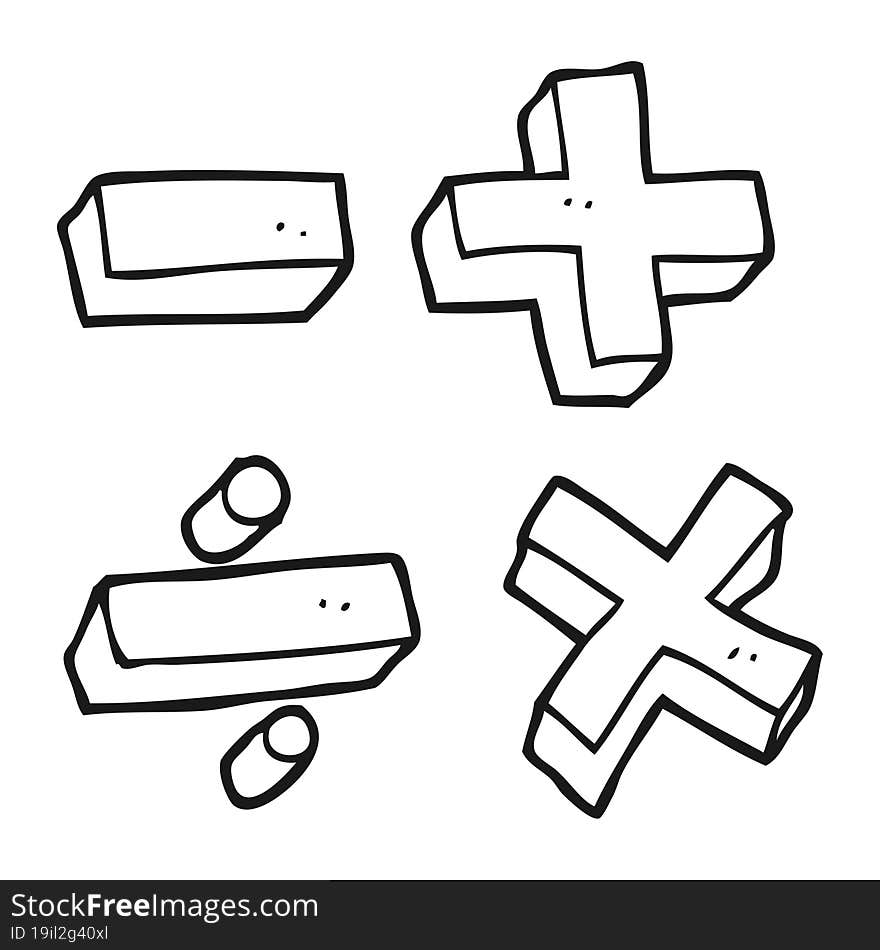 black and white cartoon math symbols