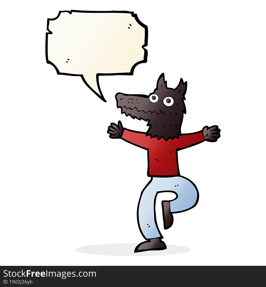 Cartoon Wolf Man With Speech Bubble