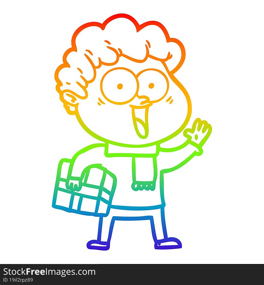 rainbow gradient line drawing cartoon happy man