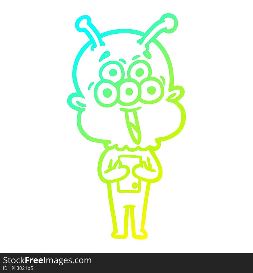 cold gradient line drawing happy cartoon alien