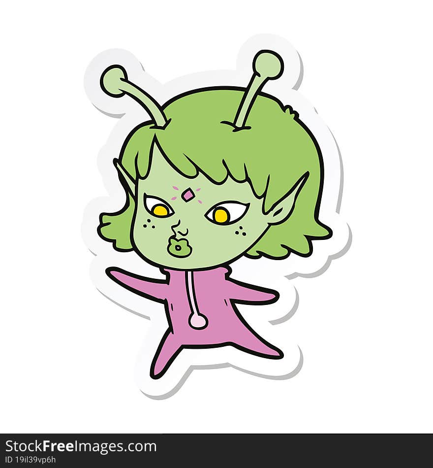 sticker of a pretty cartoon alien girl